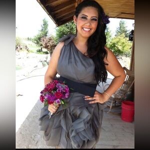 Vera Wang Charcoal One Shoulder Dress